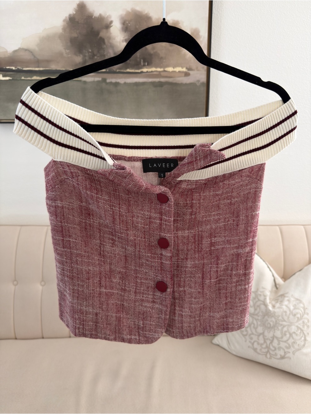 Women's Rose Tweed Off-Shoulder Sweater